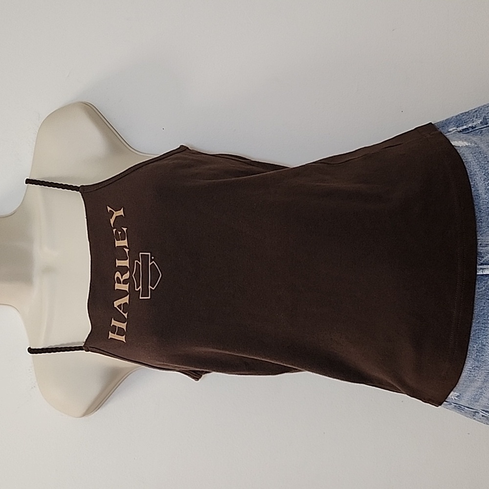 Harley Davidson Y2K Tank Top Brown Spaghetti Barnet El Paso Texas Size Meduim - Picture 7 of 16